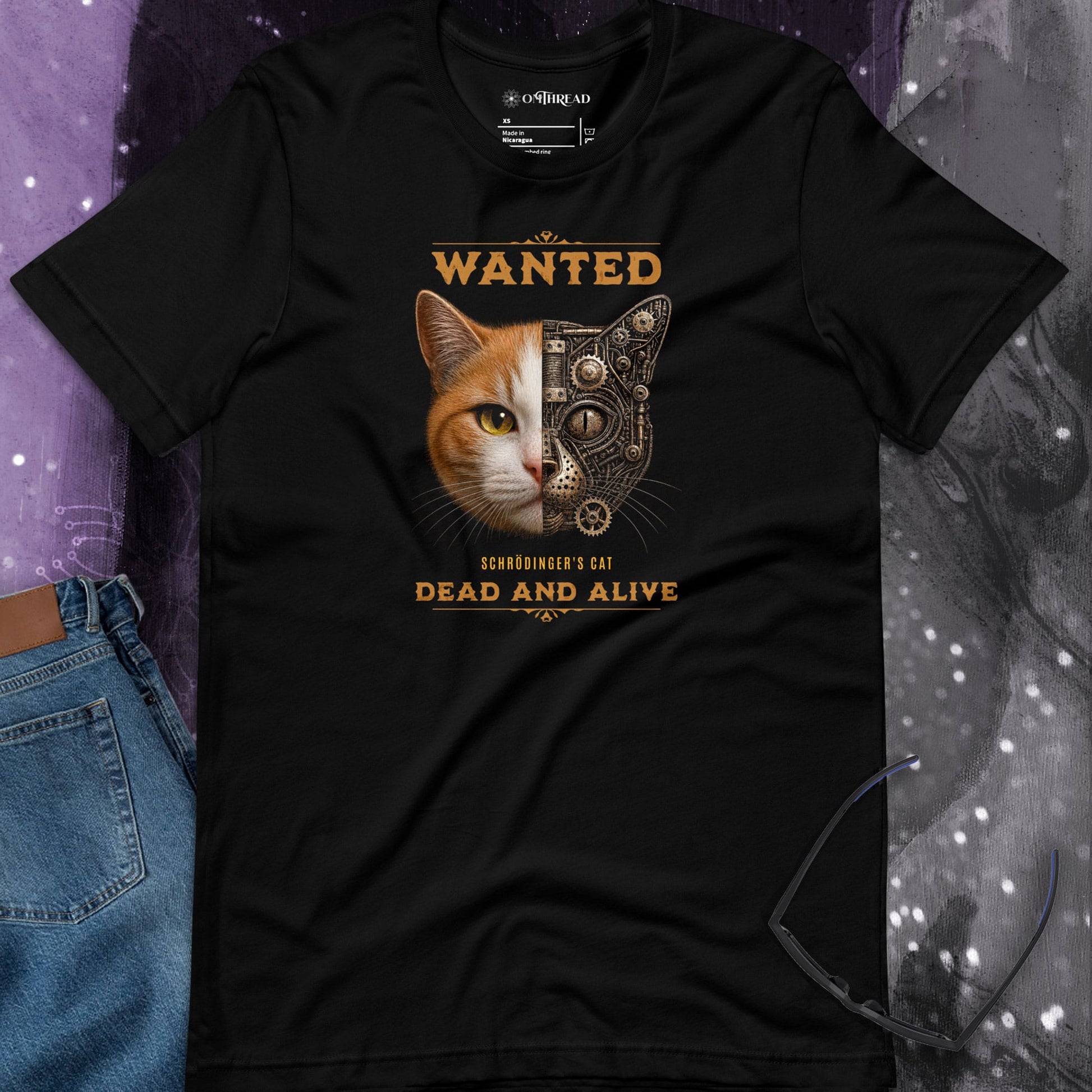 OMTHREAD Schrodinger Orange White Cat Shirt Science Physics Tee