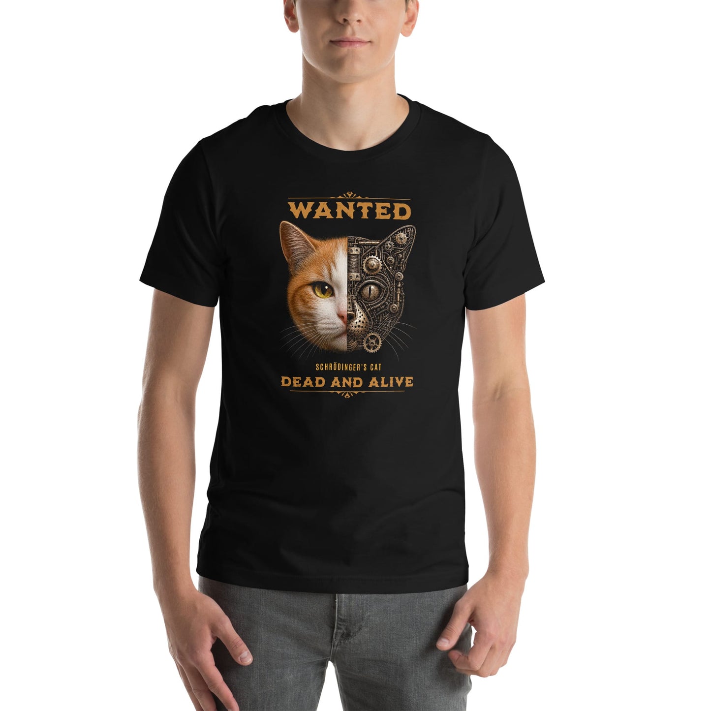 OMTHREAD Schrodinger Orange White Cat Shirt Science Physics Tee