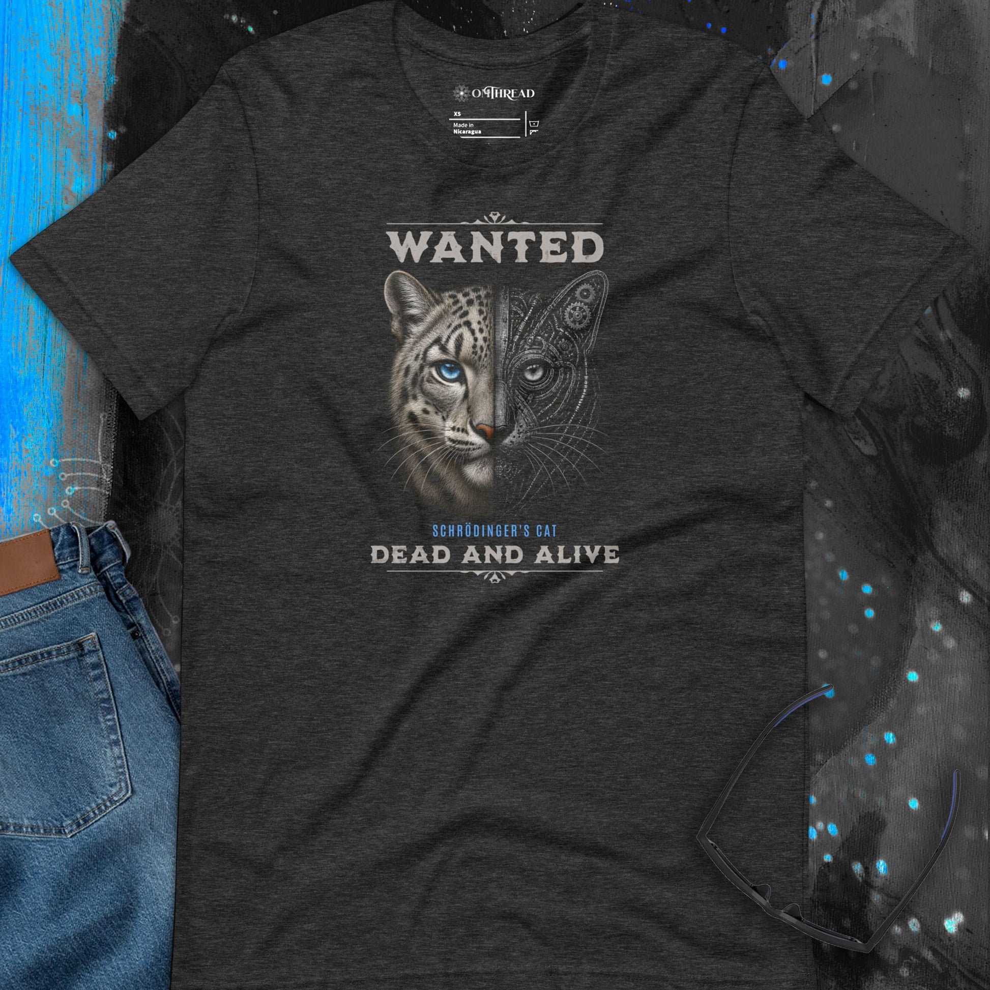 OMTHREAD Schrodinger Snow Leopard Cat Shirt Wildlife Science Tee