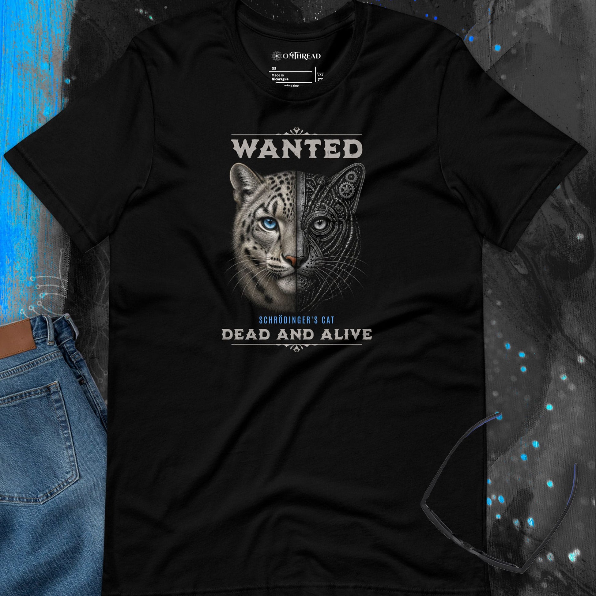 OMTHREAD Schrodinger Snow Leopard Cat Shirt Wildlife Science Tee
