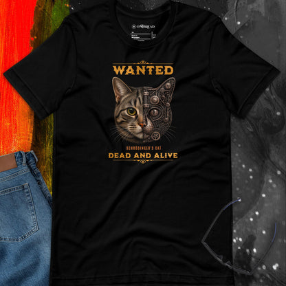 OMTHREAD Schrodinger Tabby Cat Shirt Wanted Science Graphic Tee