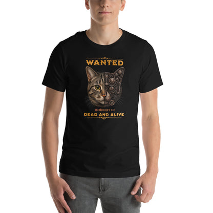 OMTHREAD Schrodinger Tabby Cat Shirt Wanted Science Graphic Tee