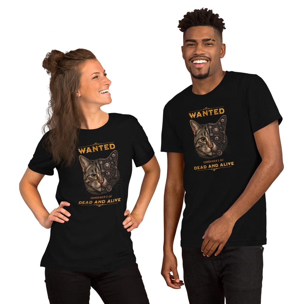 OMTHREAD Schrodinger Tabby Cat Shirt Wanted Science Graphic Tee