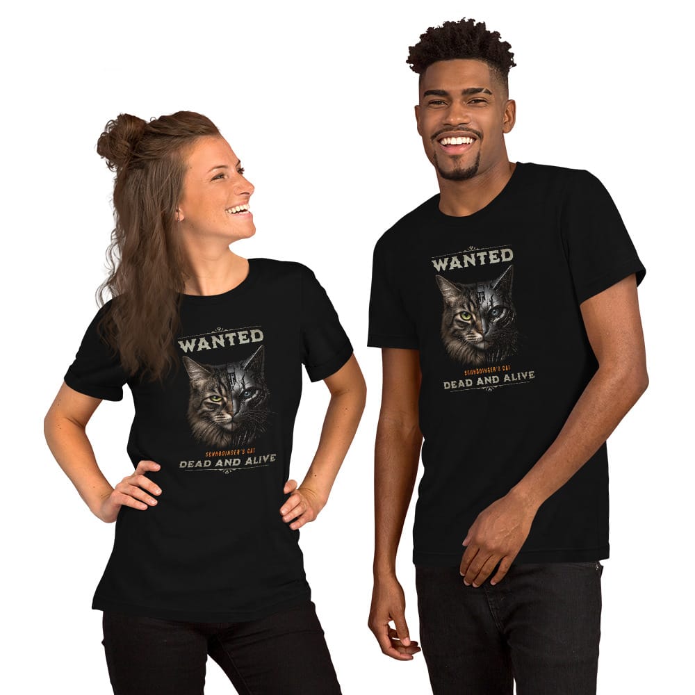 OMTHREAD Schrodinger Tabby Cat Shirt Wanted Science Graphic Tee