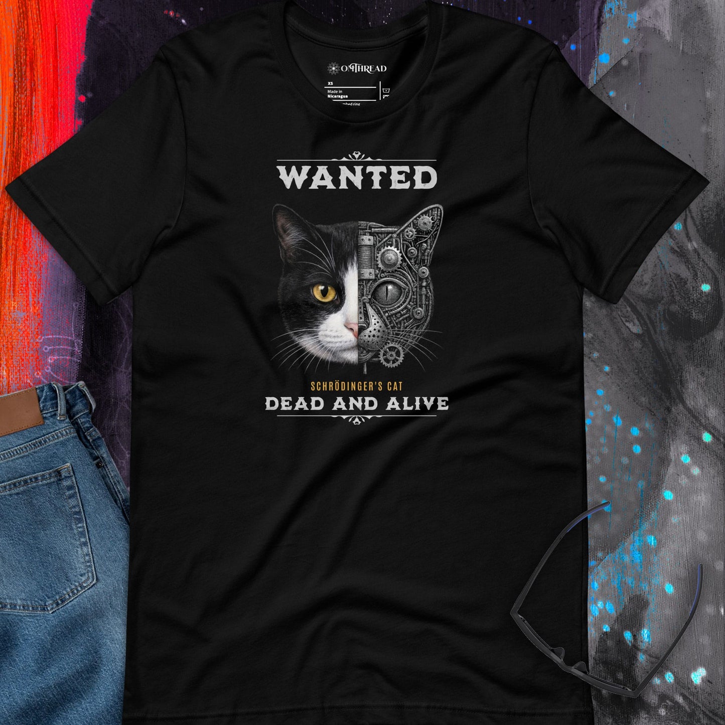 OMTHREAD Schrodinger Tuxedo Cat Shirt Quantum Physics Science Tee