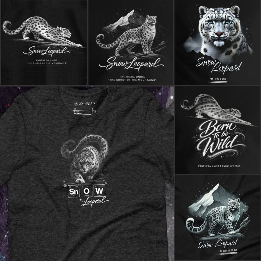 OMTHREAD Snow Leopard Conservation T-Shirt Endangered Panthera Uncia Mountain Cat