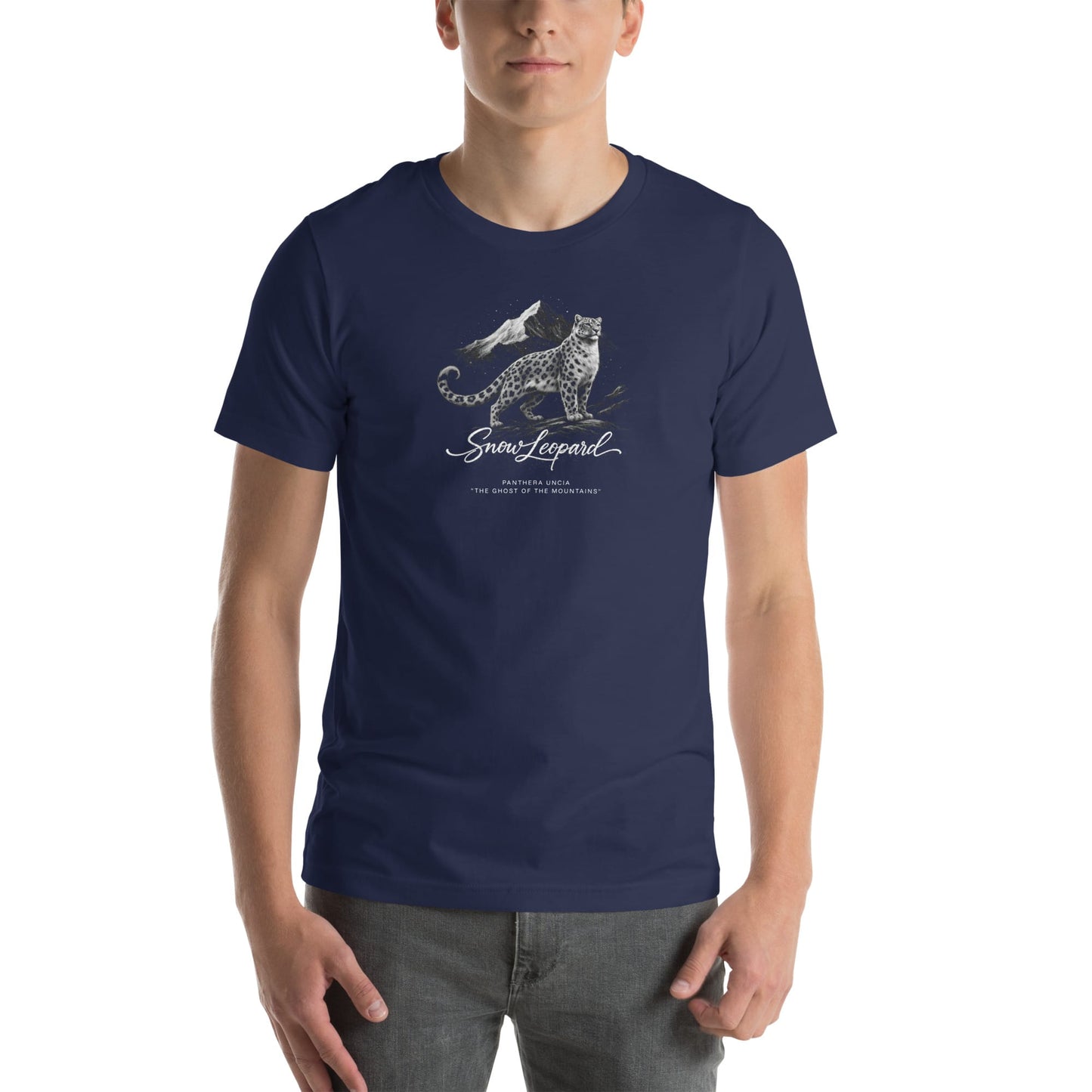 OMTHREAD Snow Leopard T-Shirt Mountain Big Cat Graphic Panthera Uncia