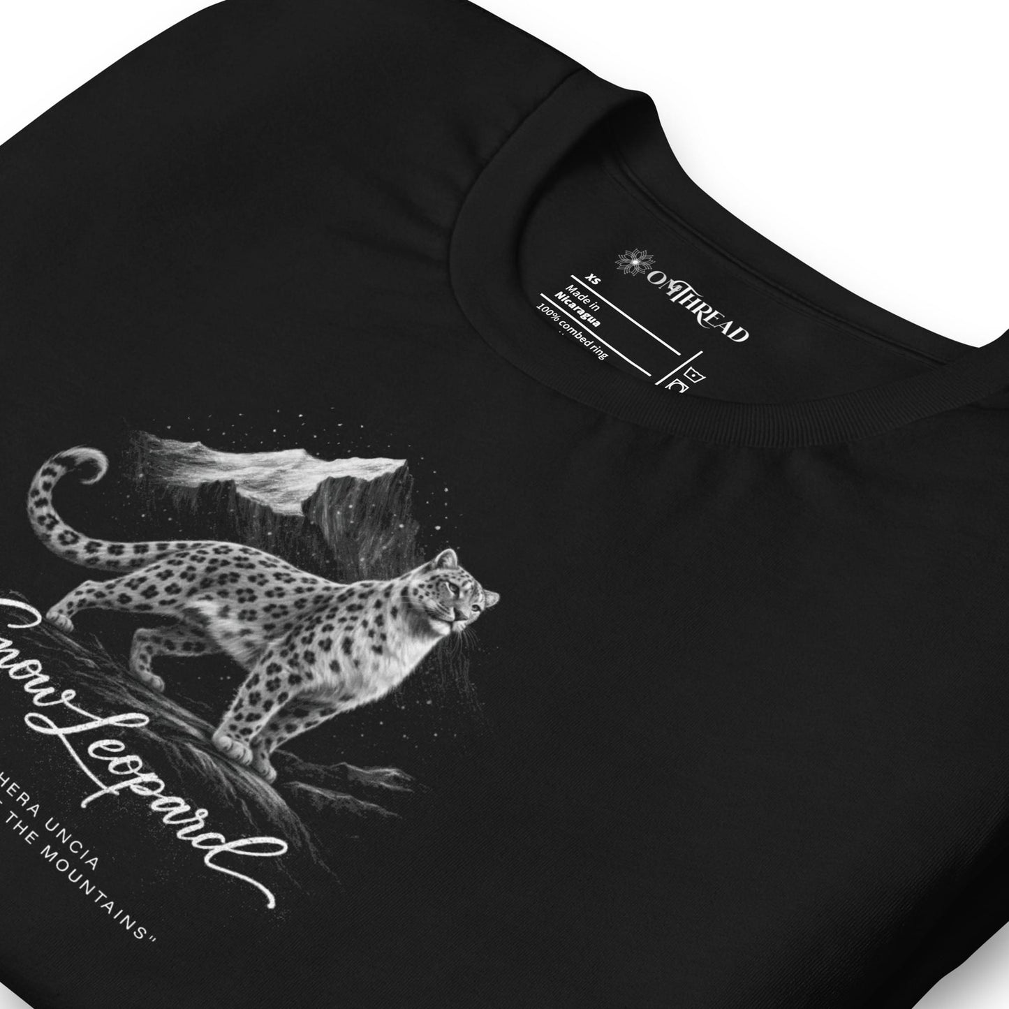 OMTHREAD Snow Leopard T-Shirt Mountain Big Cat Graphic Panthera Uncia