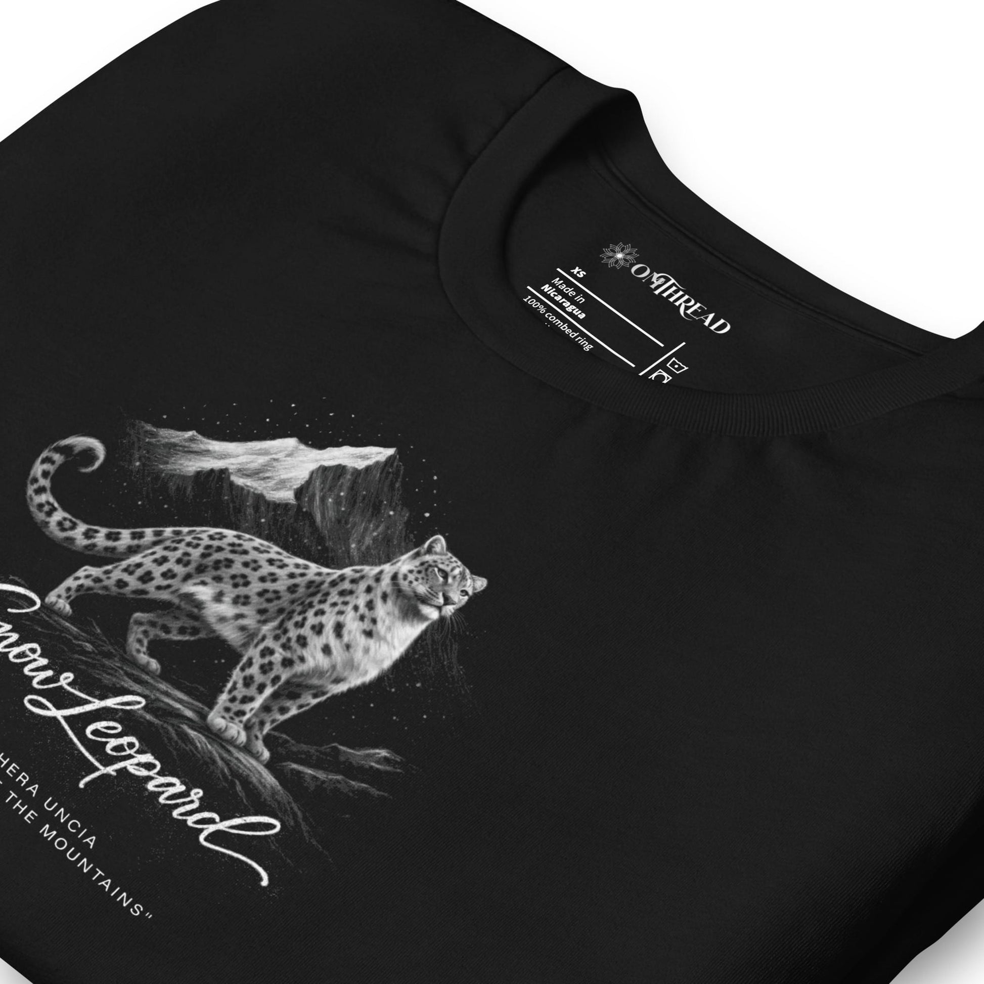 OMTHREAD Snow Leopard T-Shirt Mountain Big Cat Graphic Panthera Uncia