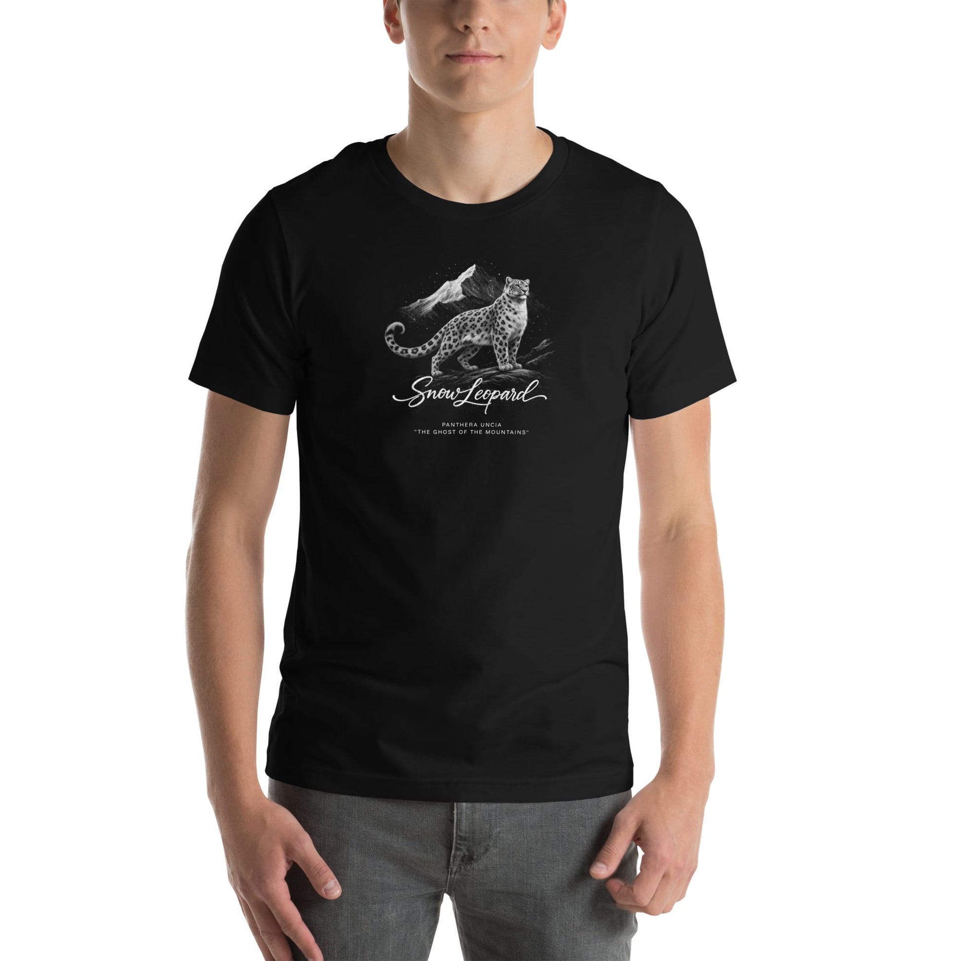 OMTHREAD Snow Leopard T-Shirt Mountain Big Cat Graphic Panthera Uncia