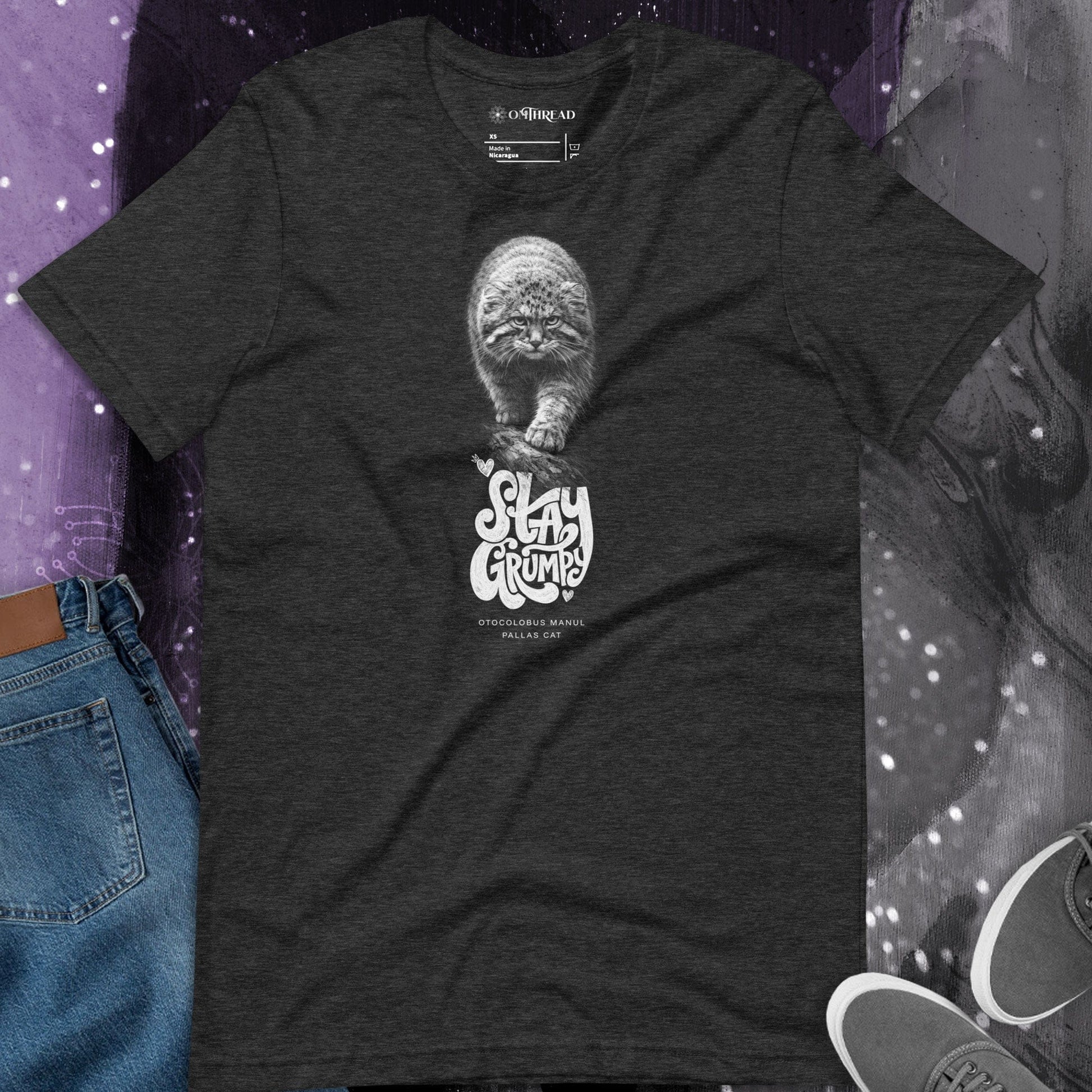 OMTHREAD Stay Grumpy Pallas Cat T-Shirt – Funny Wild Cat Manul Tee