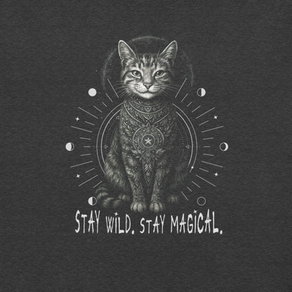 OMTHREAD Stay Wild Stay Magical Cat T-Shirt, Boho Mystic Cat Shirt, Spiritual Cat Lover Gift Tee