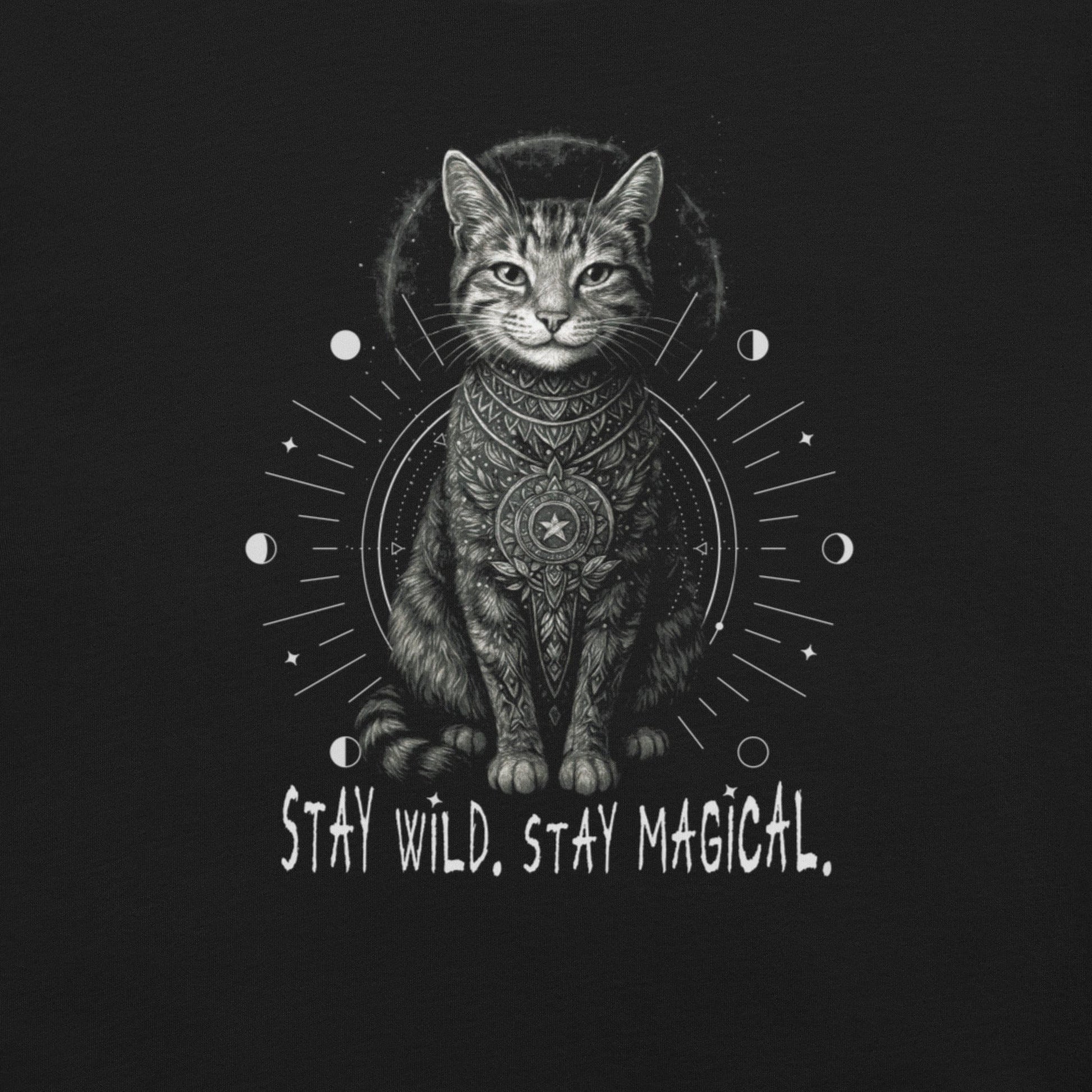 OMTHREAD Stay Wild Stay Magical Cat T-Shirt, Boho Mystic Cat Shirt, Spiritual Cat Lover Gift Tee