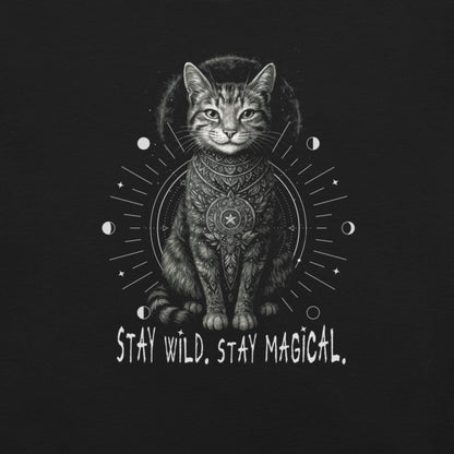 OMTHREAD Stay Wild Stay Magical Cat T-Shirt, Boho Mystic Cat Shirt, Spiritual Cat Lover Gift Tee