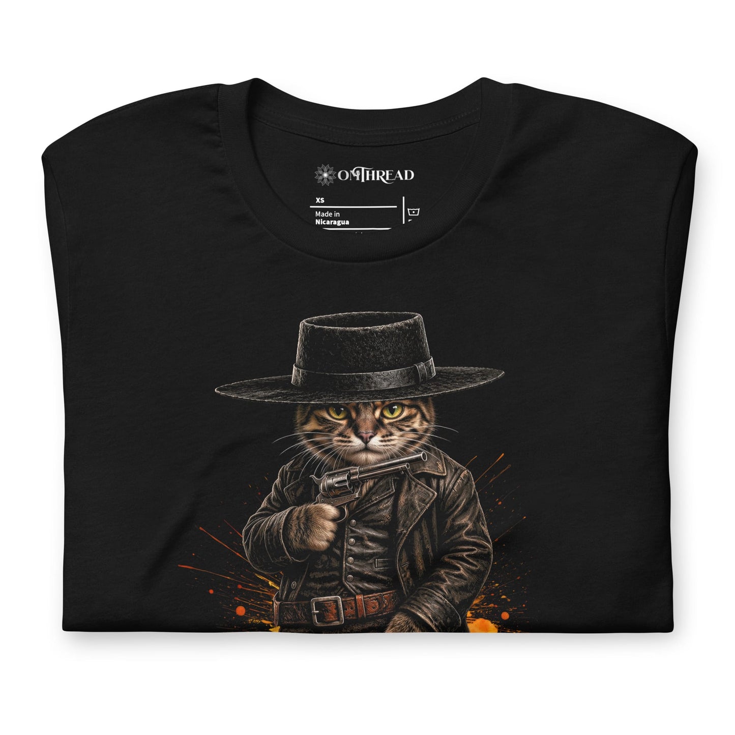 OMTHREAD Tabby Cat Gunslinger Cowboy Western Movie Graphic Tee