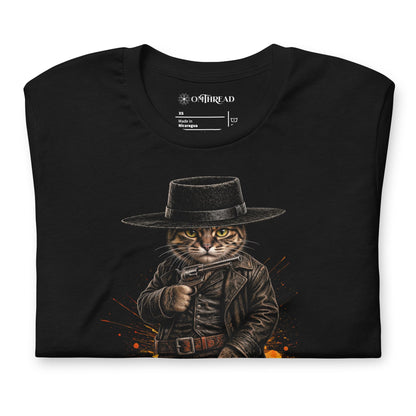 OMTHREAD Tabby Cat Gunslinger Cowboy Western Movie Graphic Tee