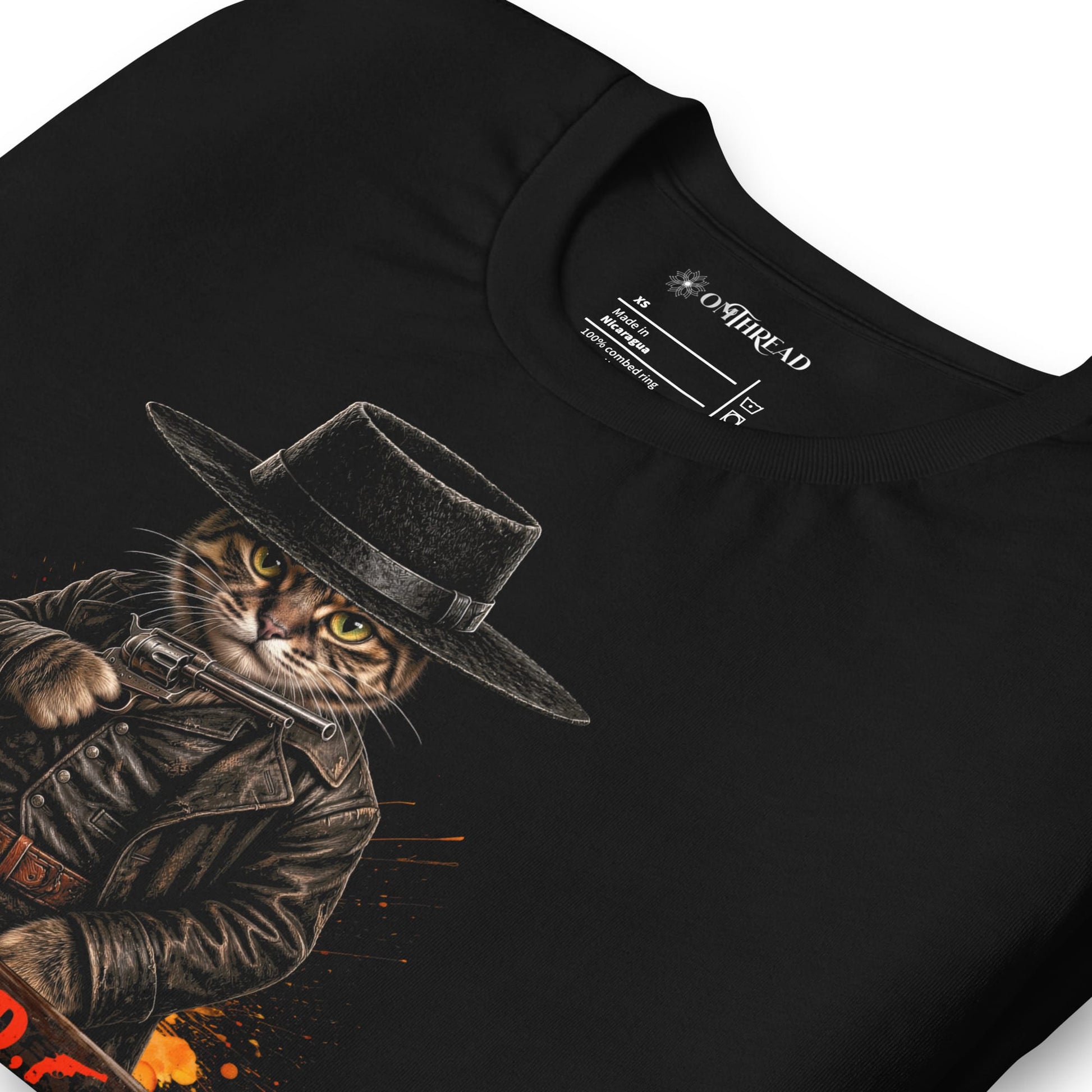 OMTHREAD Tabby Cat Gunslinger Cowboy Western Movie Graphic Tee