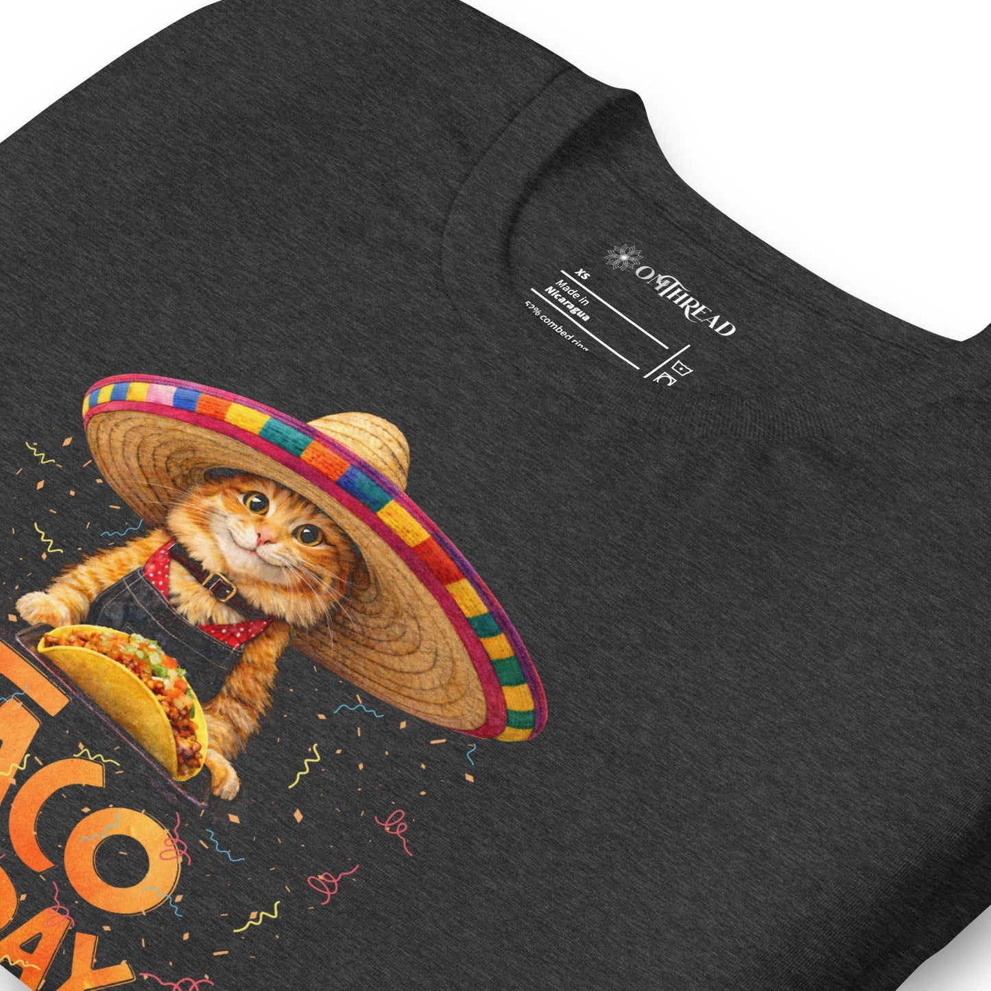 OMTHREAD Taco Tuesday Orange Cat Shirt Sombrero Fiesta Funny Tee