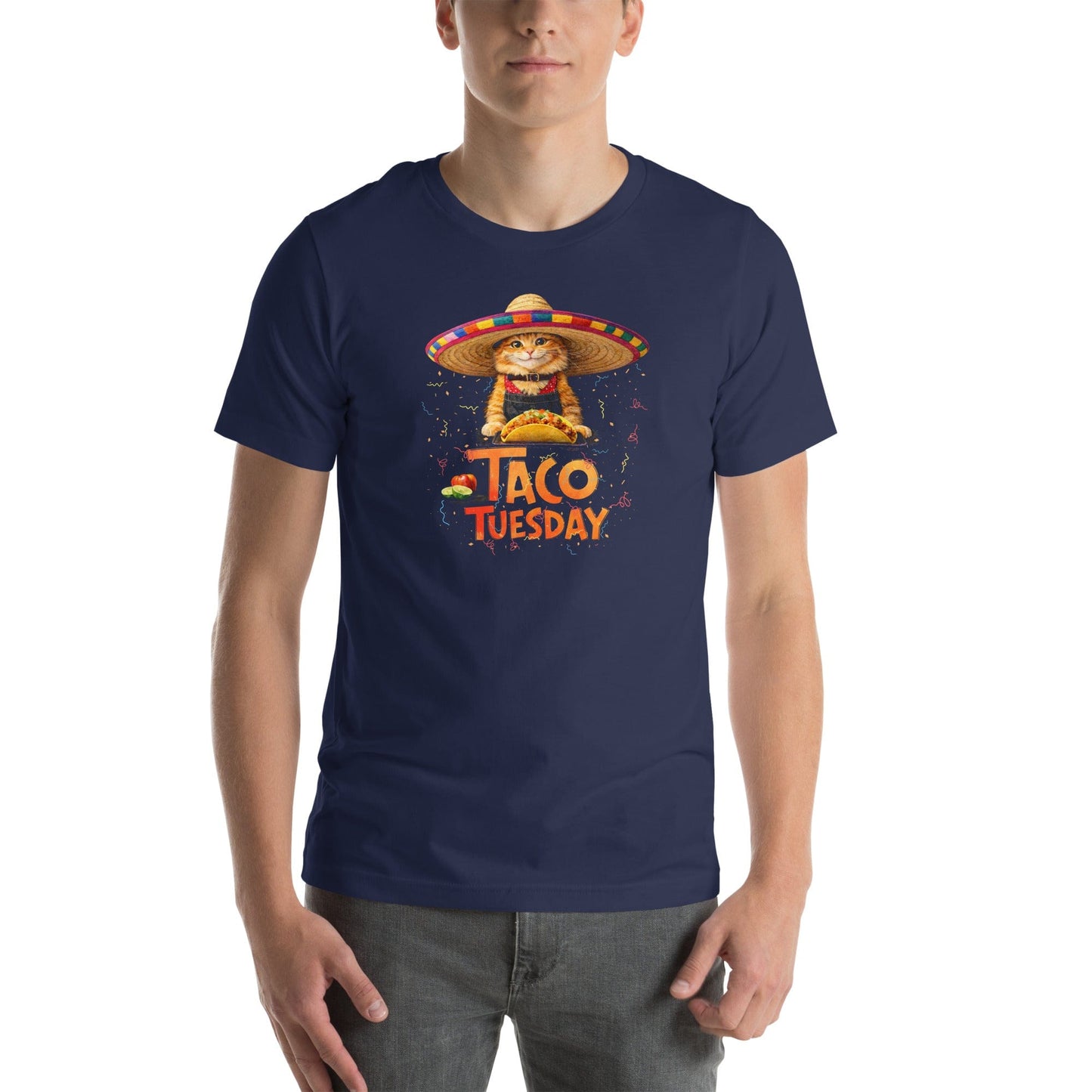 OMTHREAD Taco Tuesday Orange Cat Shirt Sombrero Fiesta Funny Tee