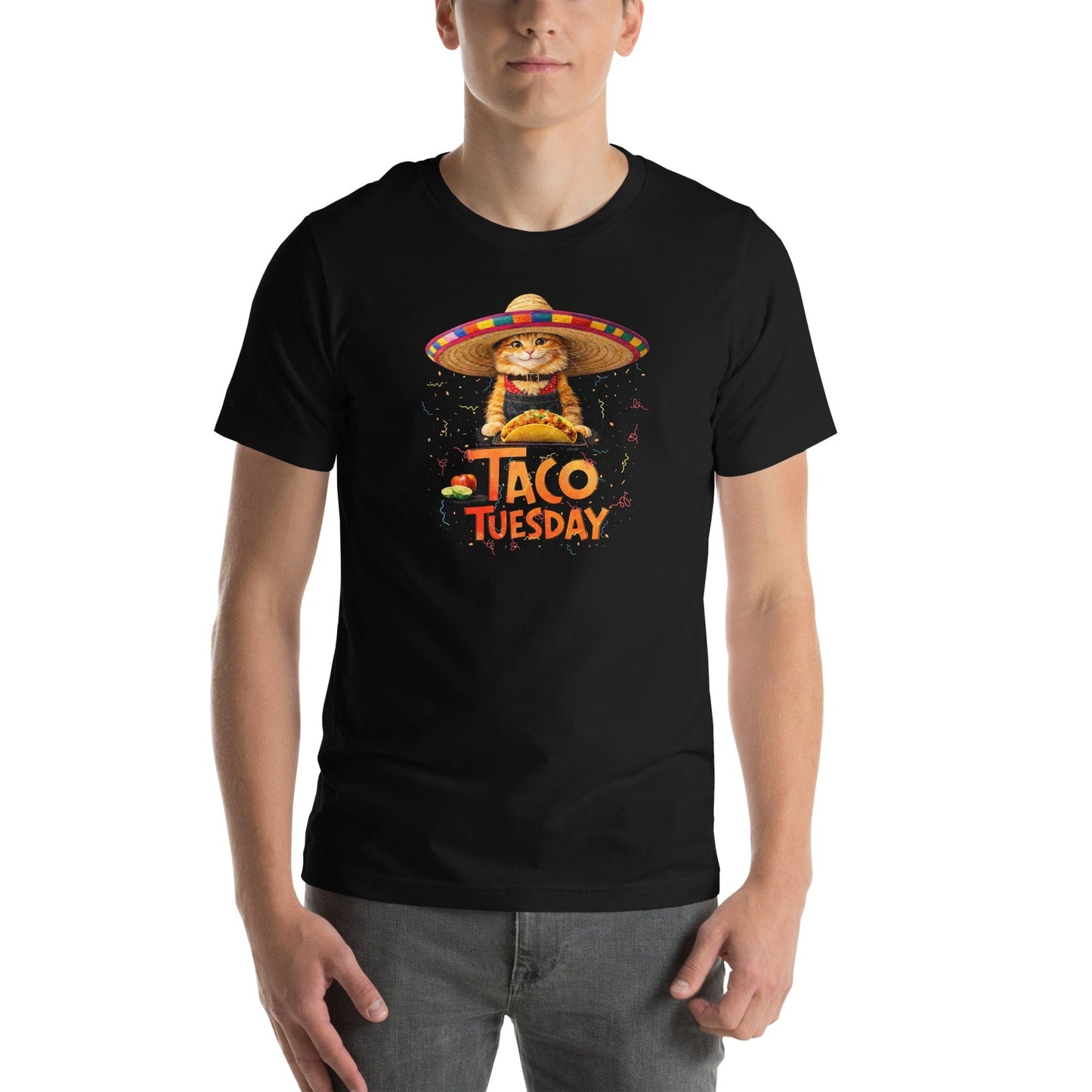 OMTHREAD Taco Tuesday Orange Cat Shirt Sombrero Fiesta Funny Tee