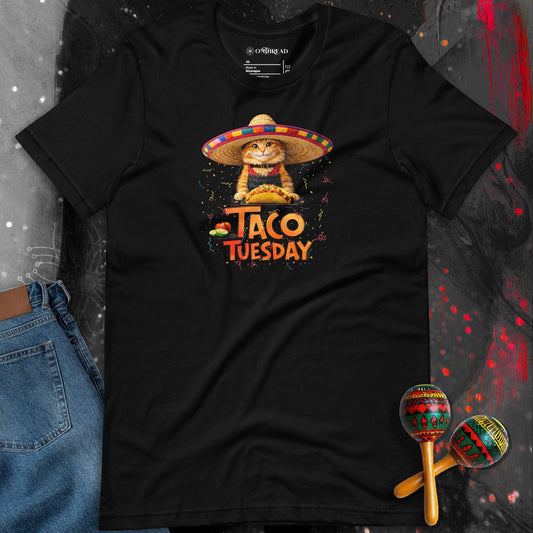 OMTHREAD Taco Tuesday Orange Cat Shirt Sombrero Fiesta Funny Tee
