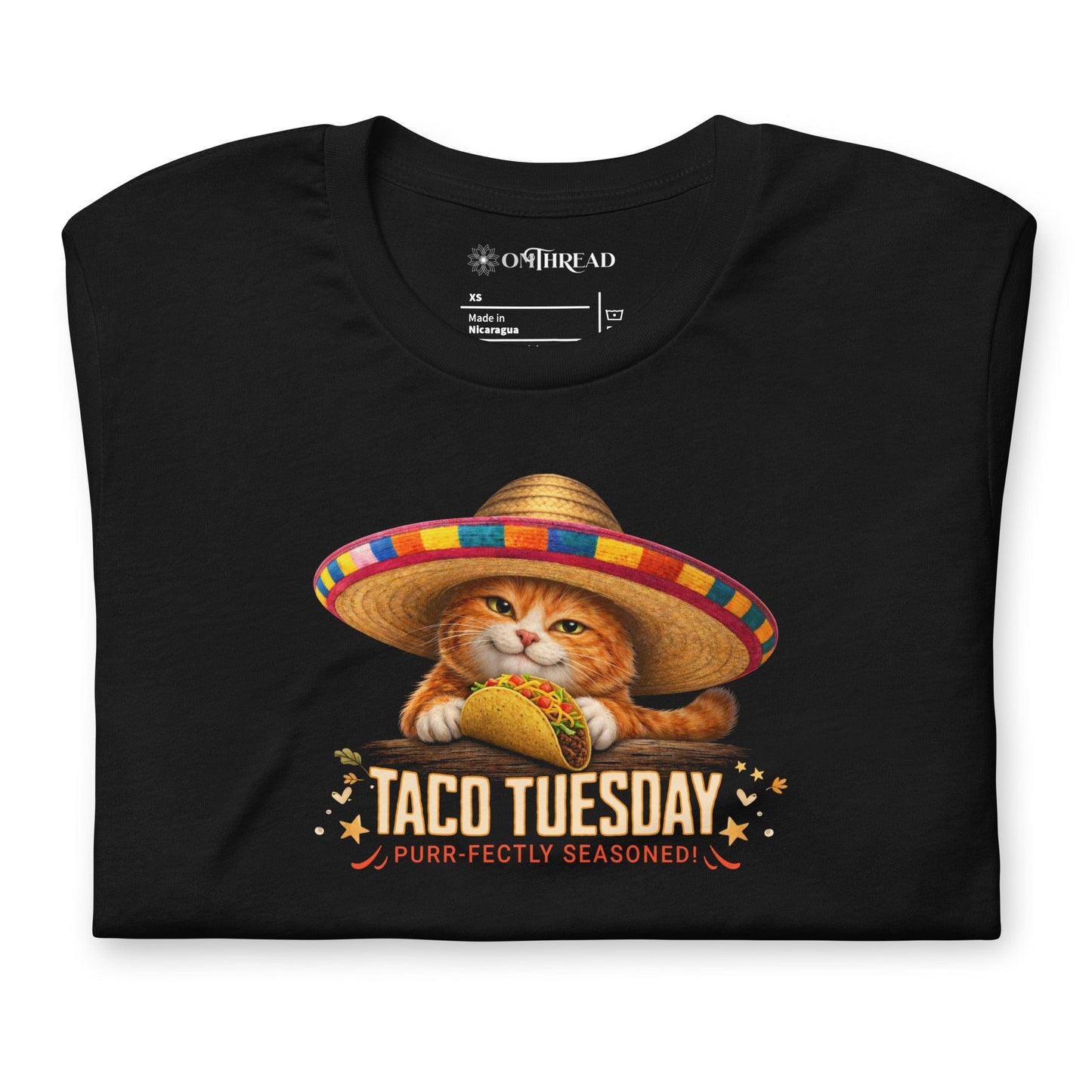 OMTHREAD Taco Tuesday Orange Cat Shirt Sombrero Fiesta Graphic Tee