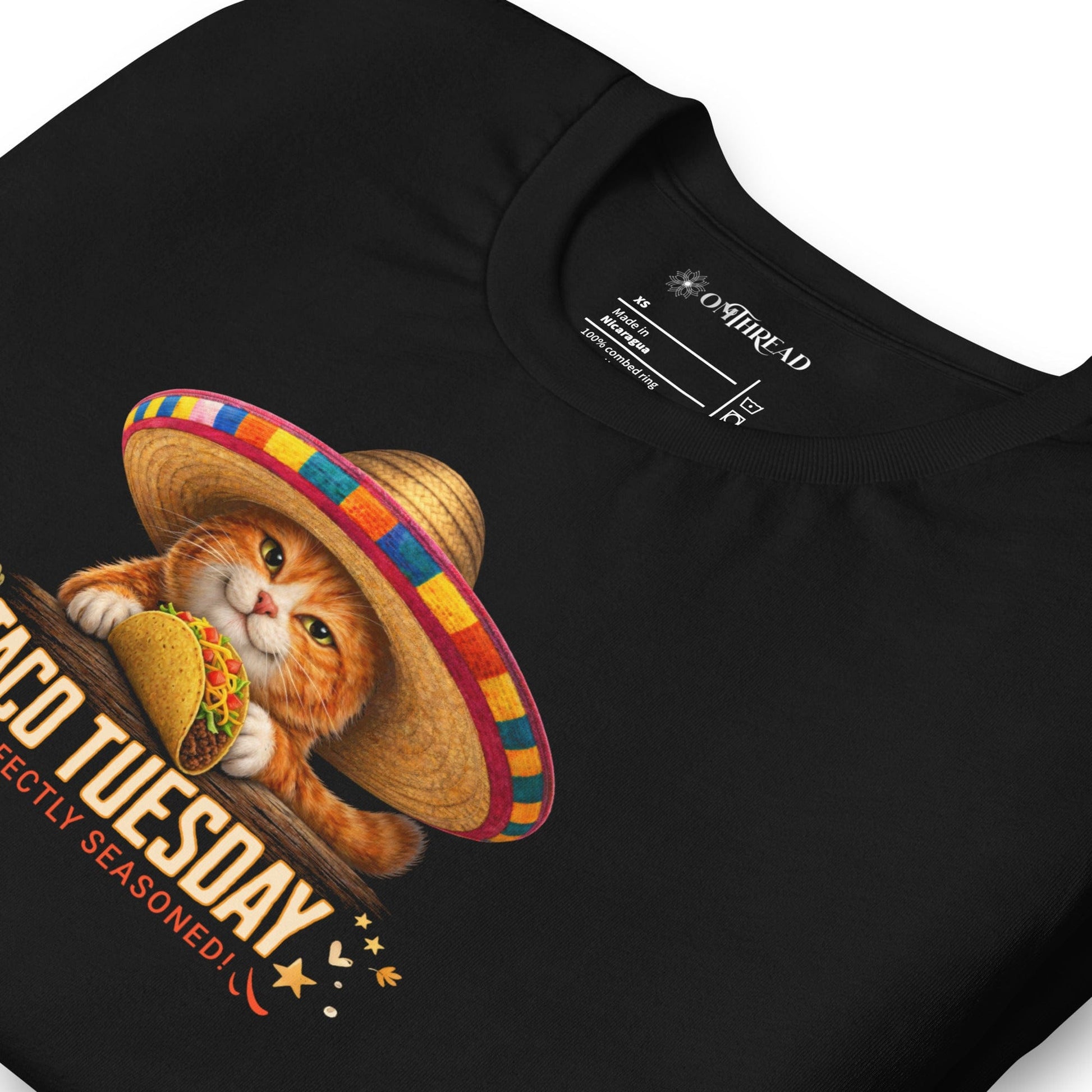 OMTHREAD Taco Tuesday Orange Cat Shirt Sombrero Fiesta Graphic Tee