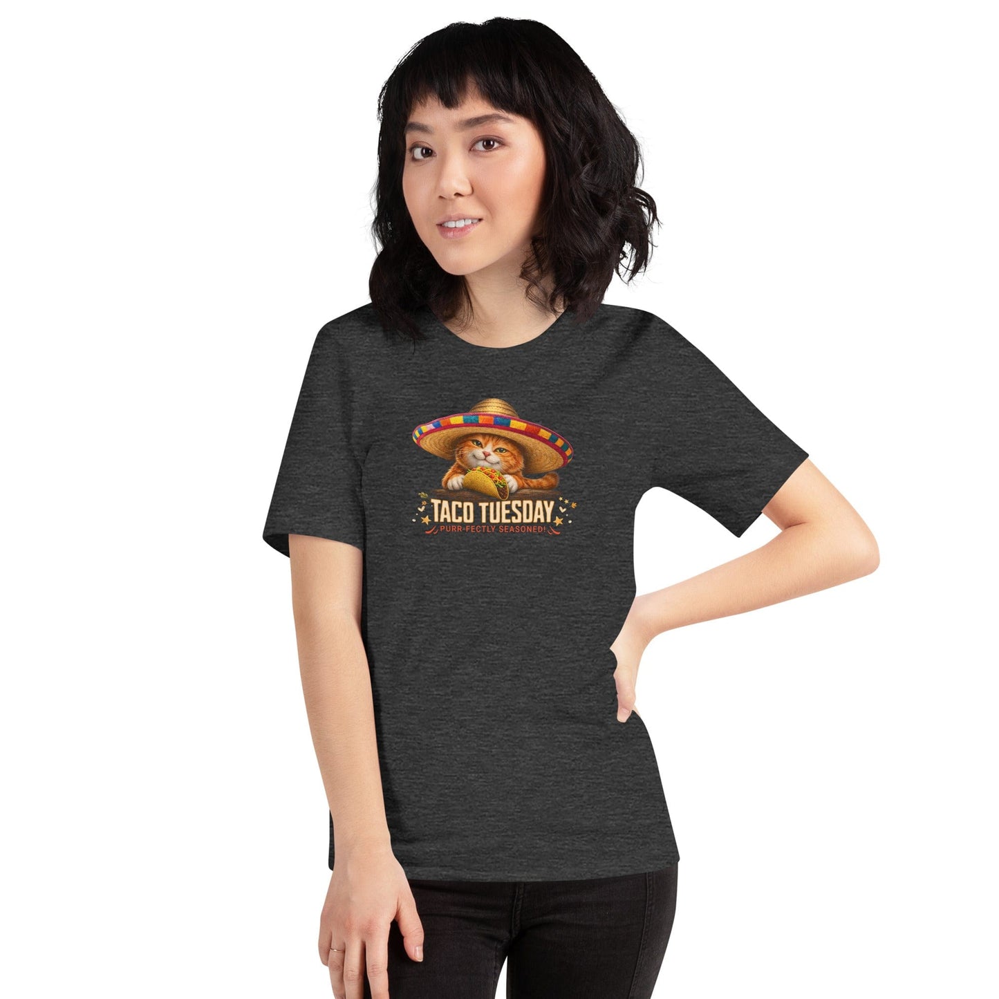 OMTHREAD Taco Tuesday Orange Cat Shirt Sombrero Fiesta Graphic Tee