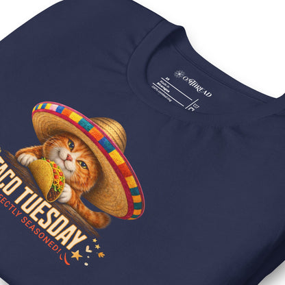 OMTHREAD Taco Tuesday Orange Cat Shirt Sombrero Fiesta Graphic Tee