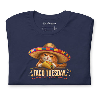 OMTHREAD Taco Tuesday Orange Cat Shirt Sombrero Fiesta Graphic Tee