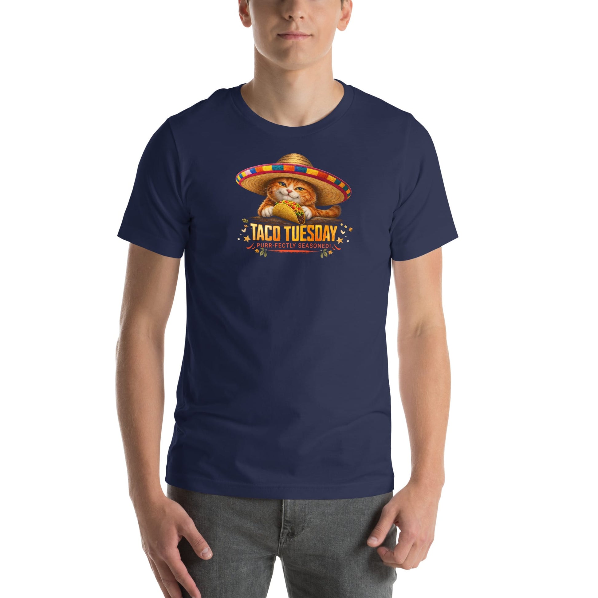 OMTHREAD Taco Tuesday Orange Cat Sombrero Shirt Fiesta Graphic Tee