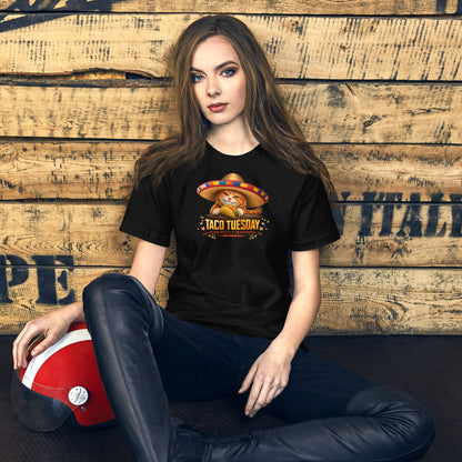 OMTHREAD Taco Tuesday Orange Cat Sombrero Shirt Fiesta Graphic Tee