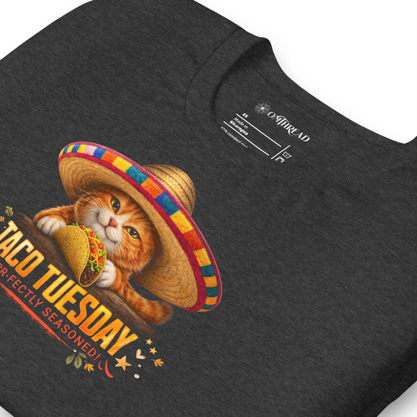 OMTHREAD Taco Tuesday Orange Cat Sombrero Shirt Fiesta Graphic Tee