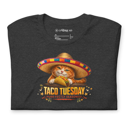 OMTHREAD Taco Tuesday Orange Cat Sombrero Shirt Fiesta Graphic Tee