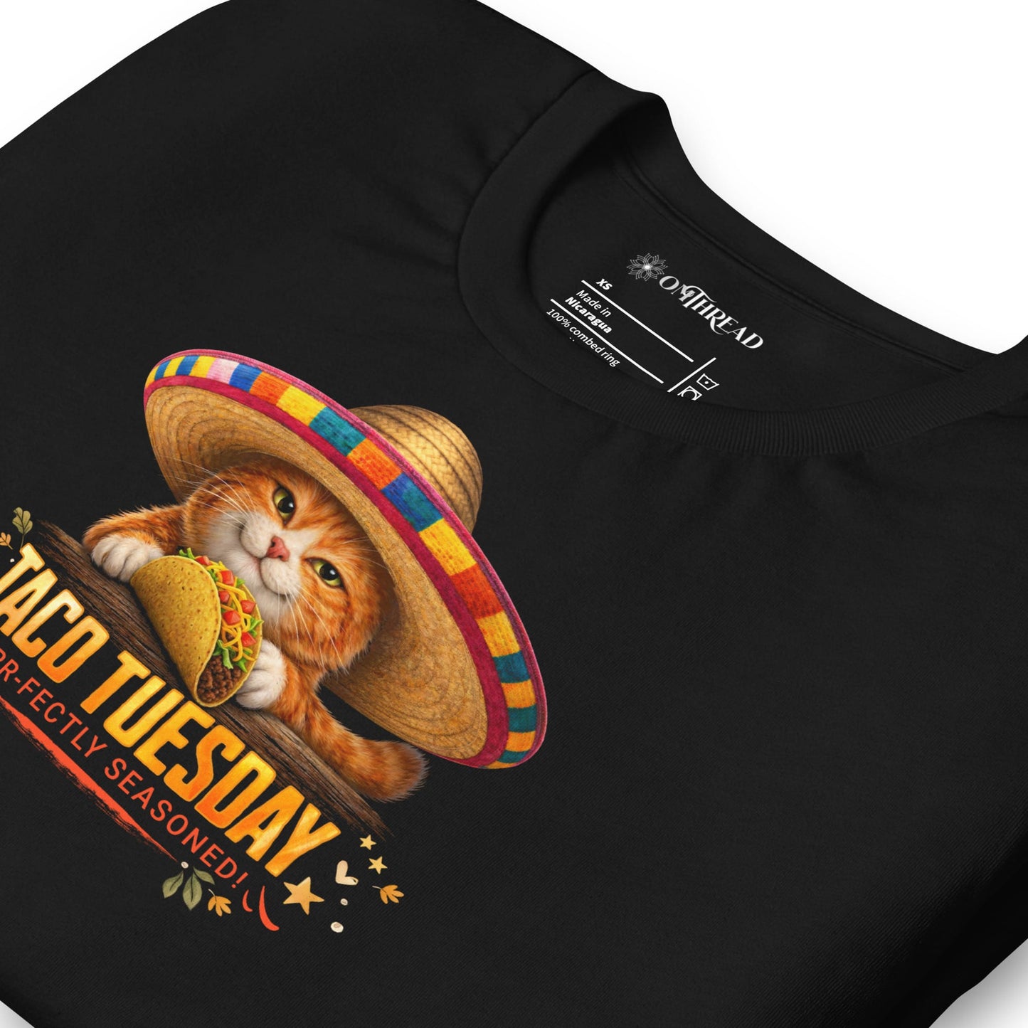 OMTHREAD Taco Tuesday Orange Cat Sombrero Shirt Fiesta Graphic Tee
