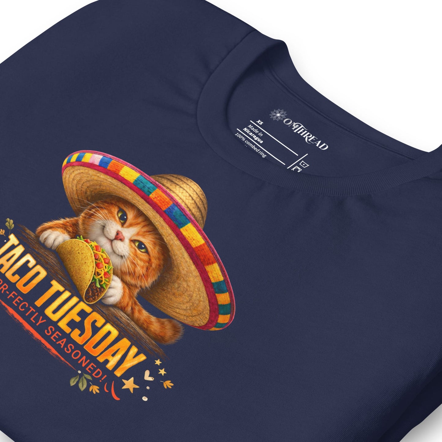 OMTHREAD Taco Tuesday Orange Cat Sombrero Shirt Fiesta Graphic Tee