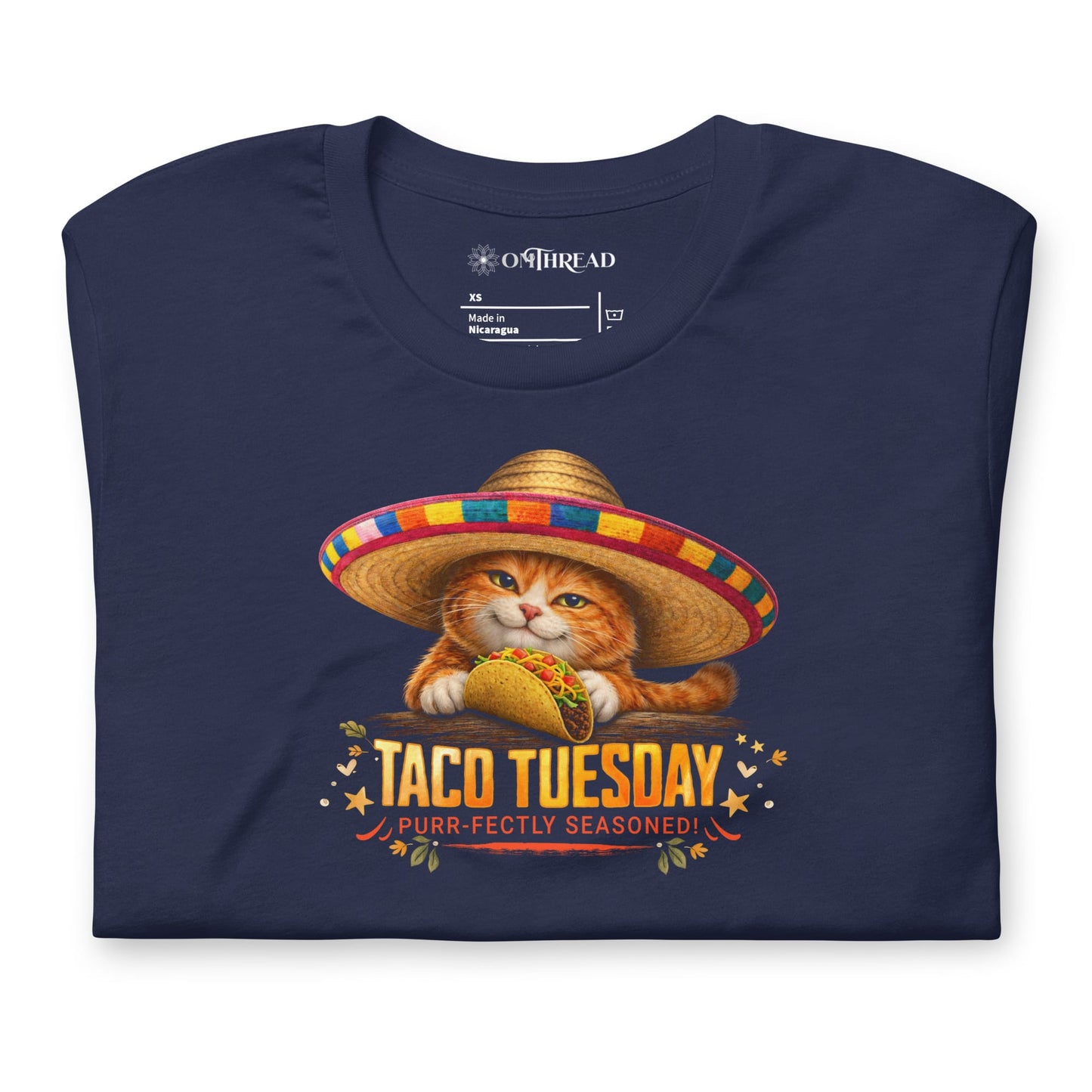 OMTHREAD Taco Tuesday Orange Cat Sombrero Shirt Fiesta Graphic Tee