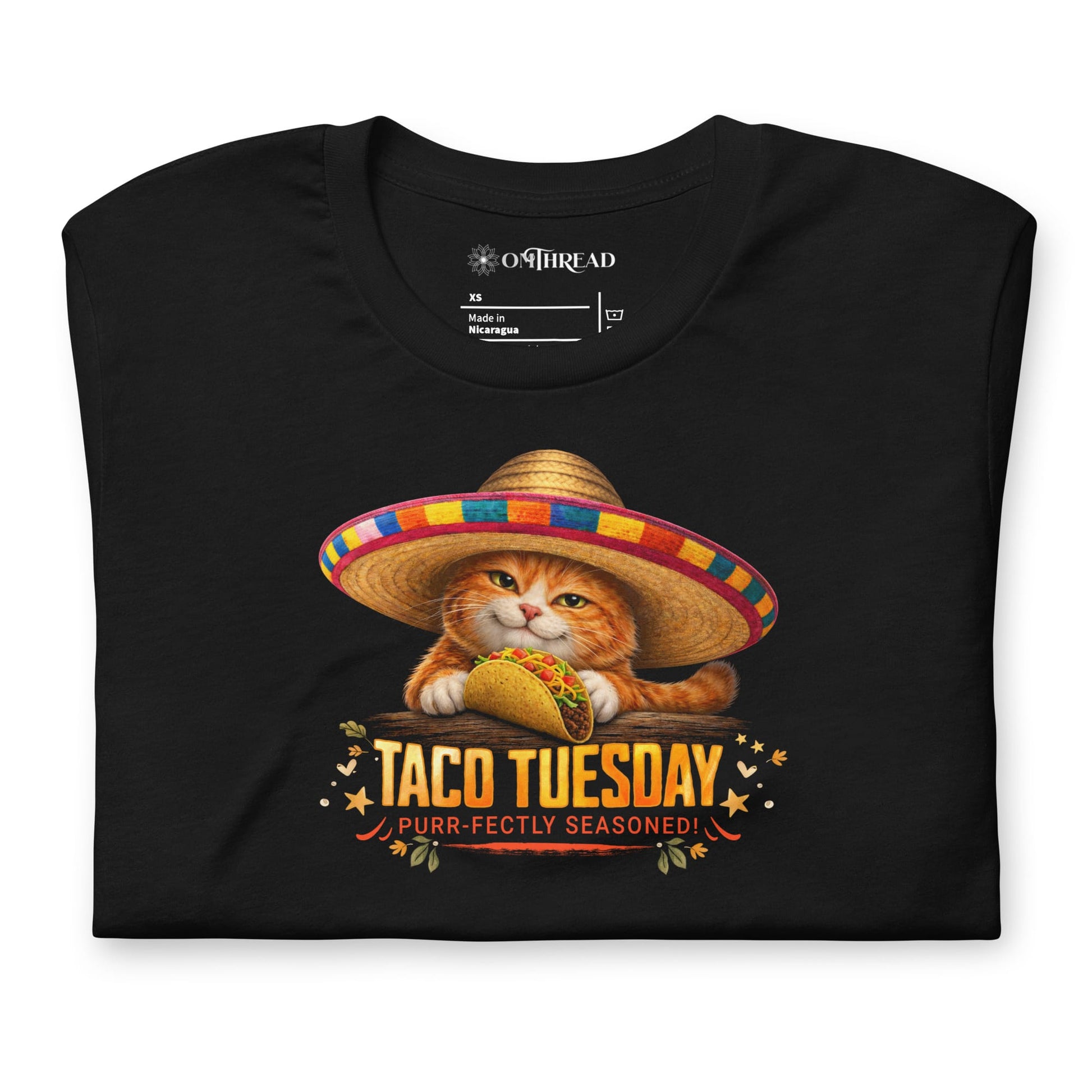 OMTHREAD Taco Tuesday Orange Cat Sombrero Shirt Fiesta Graphic Tee
