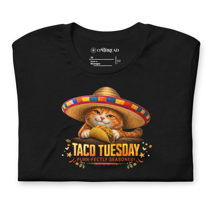 OMTHREAD Taco Tuesday Orange Cat Sombrero Shirt Fiesta Graphic Tee