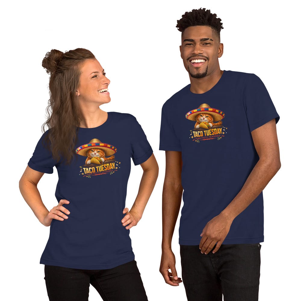 OMTHREAD Taco Tuesday Orange Cat Sombrero Shirt Fiesta Graphic Tee