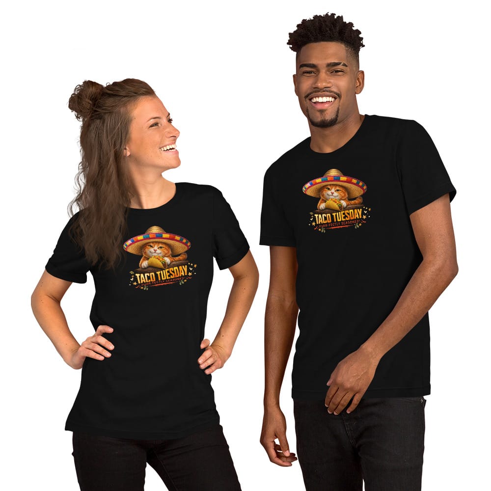 OMTHREAD Taco Tuesday Orange Cat Sombrero Shirt Fiesta Graphic Tee