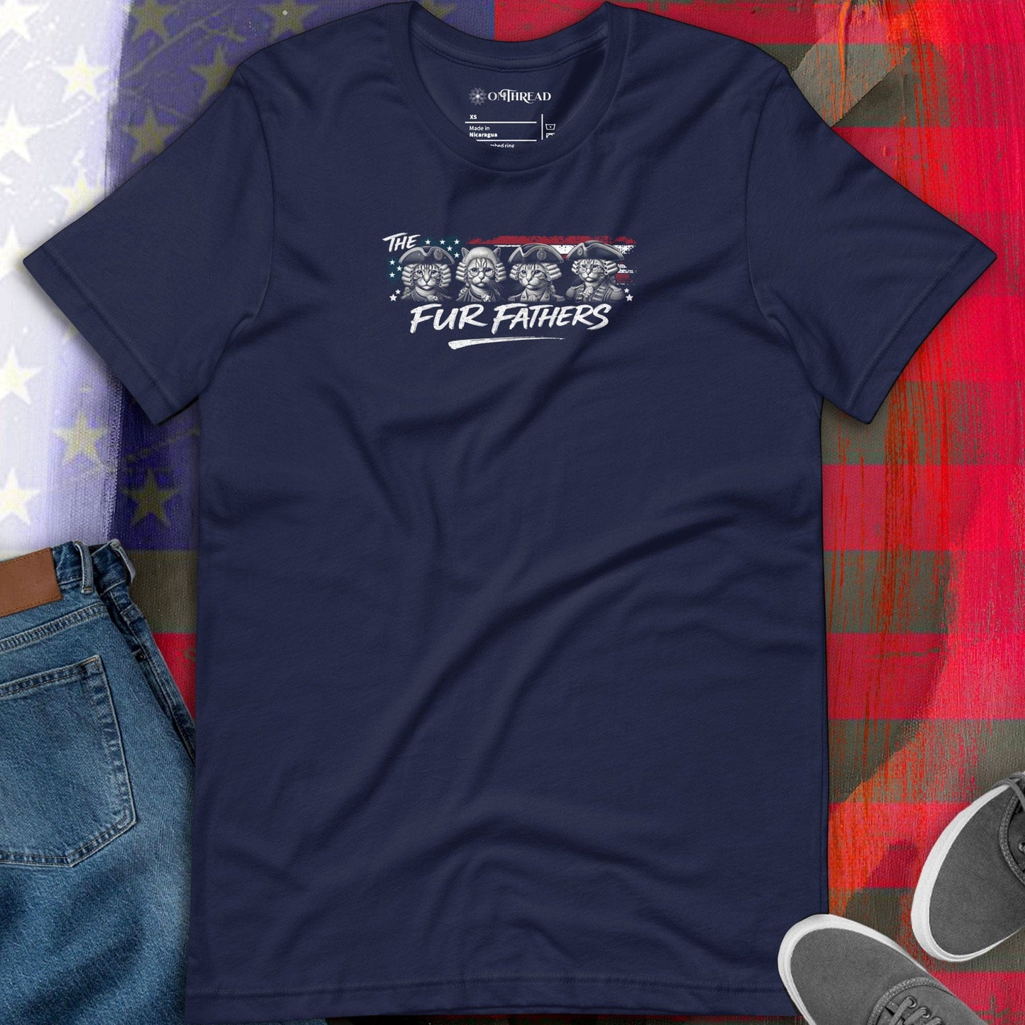 OMTHREAD The Fur Fathers Patriotic Cat Dad Shirt Funny July 4 Tee