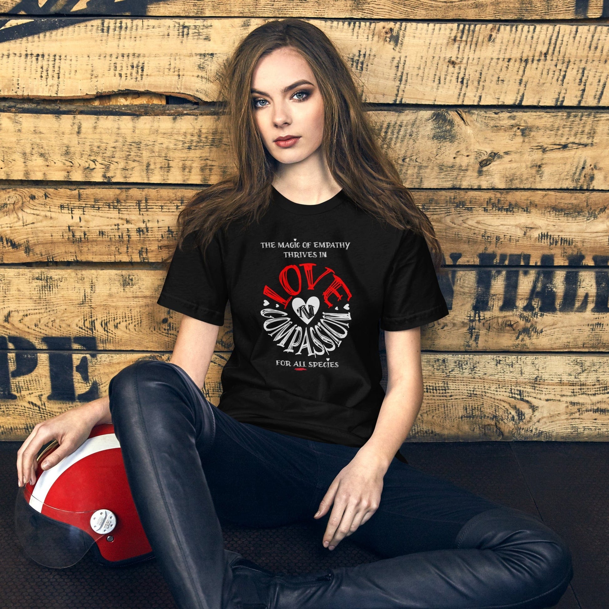 OMTHREAD The Magic of Empathy Thrives in Love 'N Compassion For All Species Retro Heart Graphic Tee,