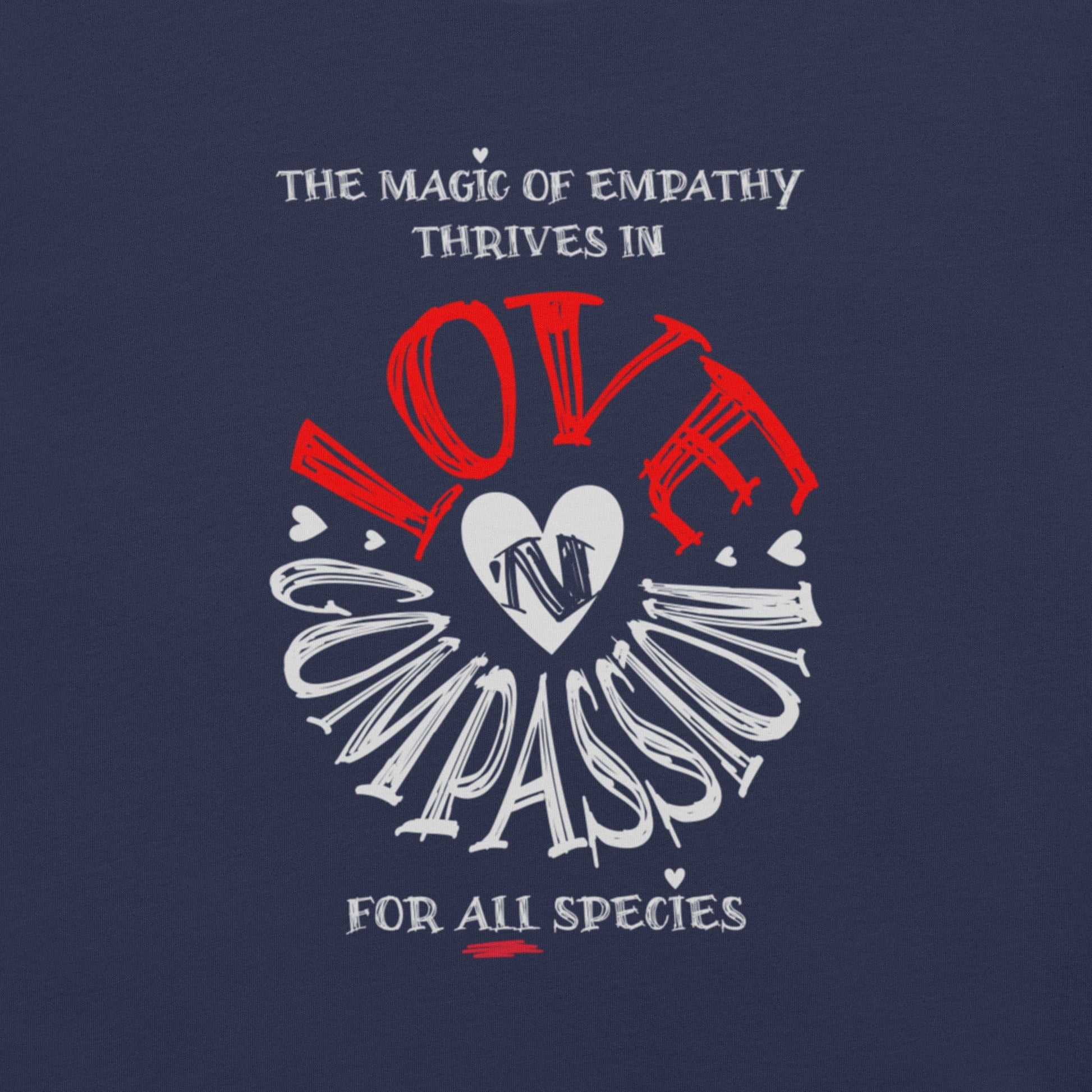 OMTHREAD The Magic of Empathy Thrives in Love 'N Compassion For All Species Retro Heart Graphic Tee,