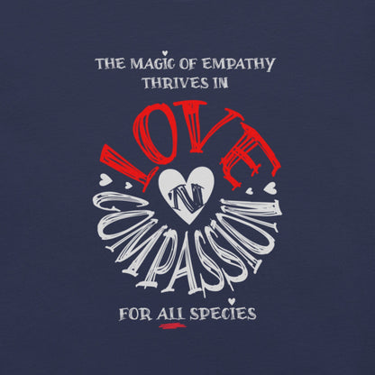 OMTHREAD The Magic of Empathy Thrives in Love 'N Compassion For All Species Retro Heart Graphic Tee,