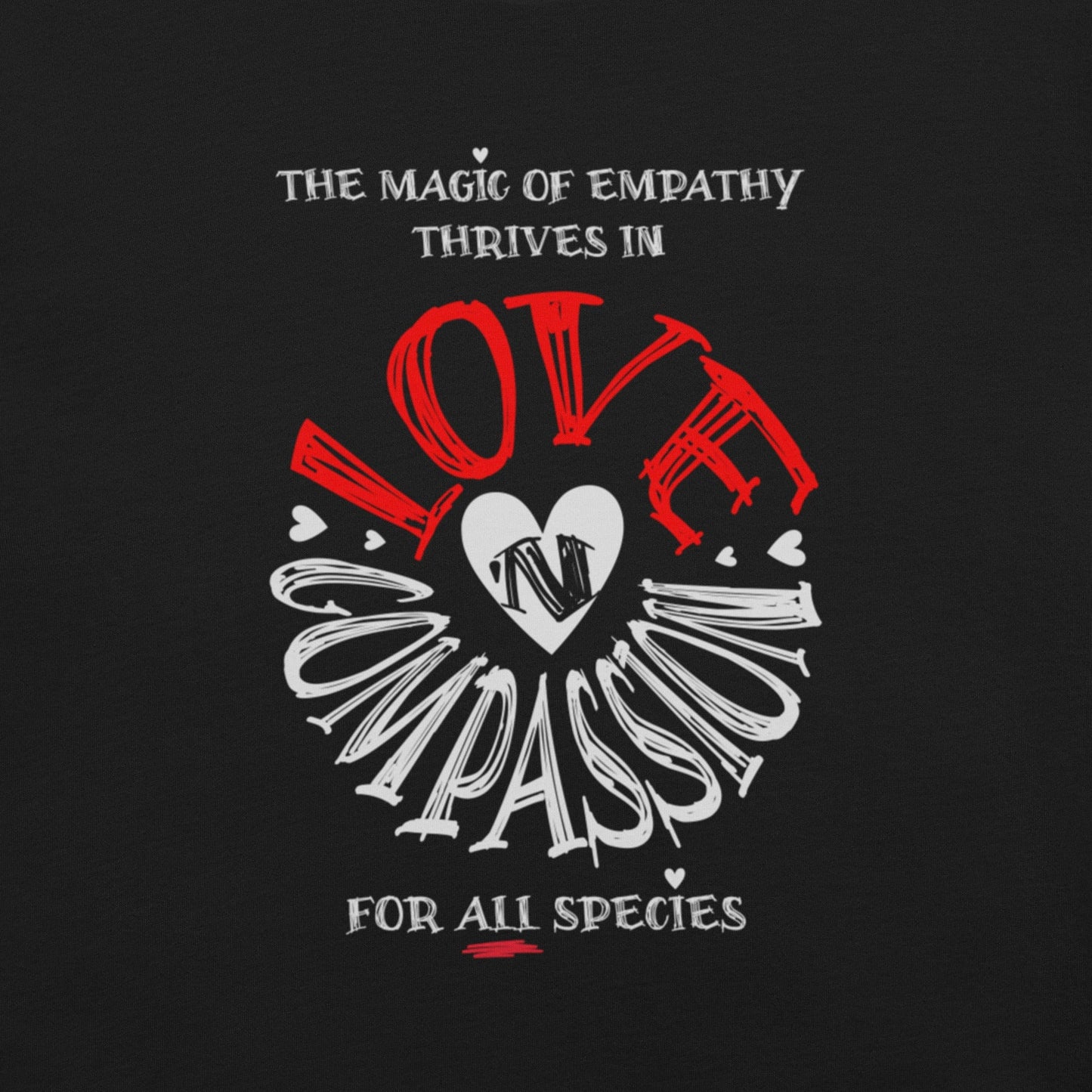 OMTHREAD The Magic of Empathy Thrives in Love 'N Compassion For All Species Retro Heart Graphic Tee,