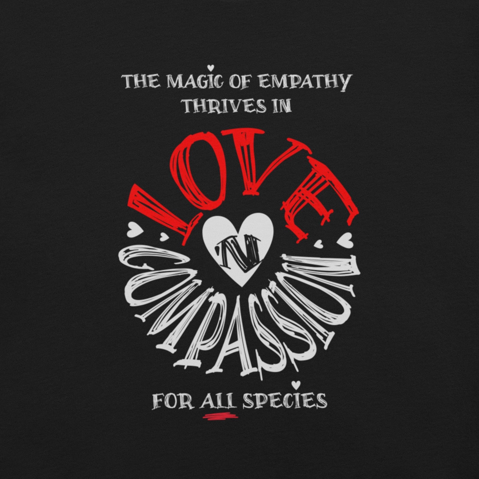 OMTHREAD The Magic of Empathy Thrives in Love 'N Compassion For All Species Retro Heart Graphic Tee,
