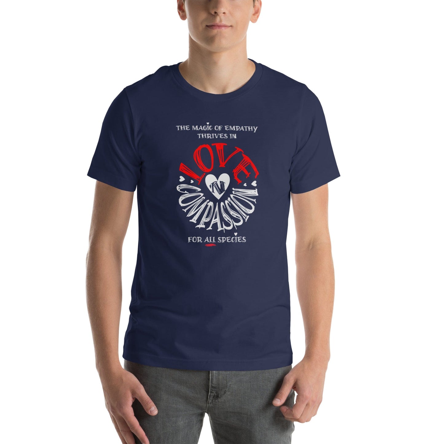 OMTHREAD The Magic of Empathy Thrives in Love 'N Compassion For All Species Retro Heart Graphic Tee,