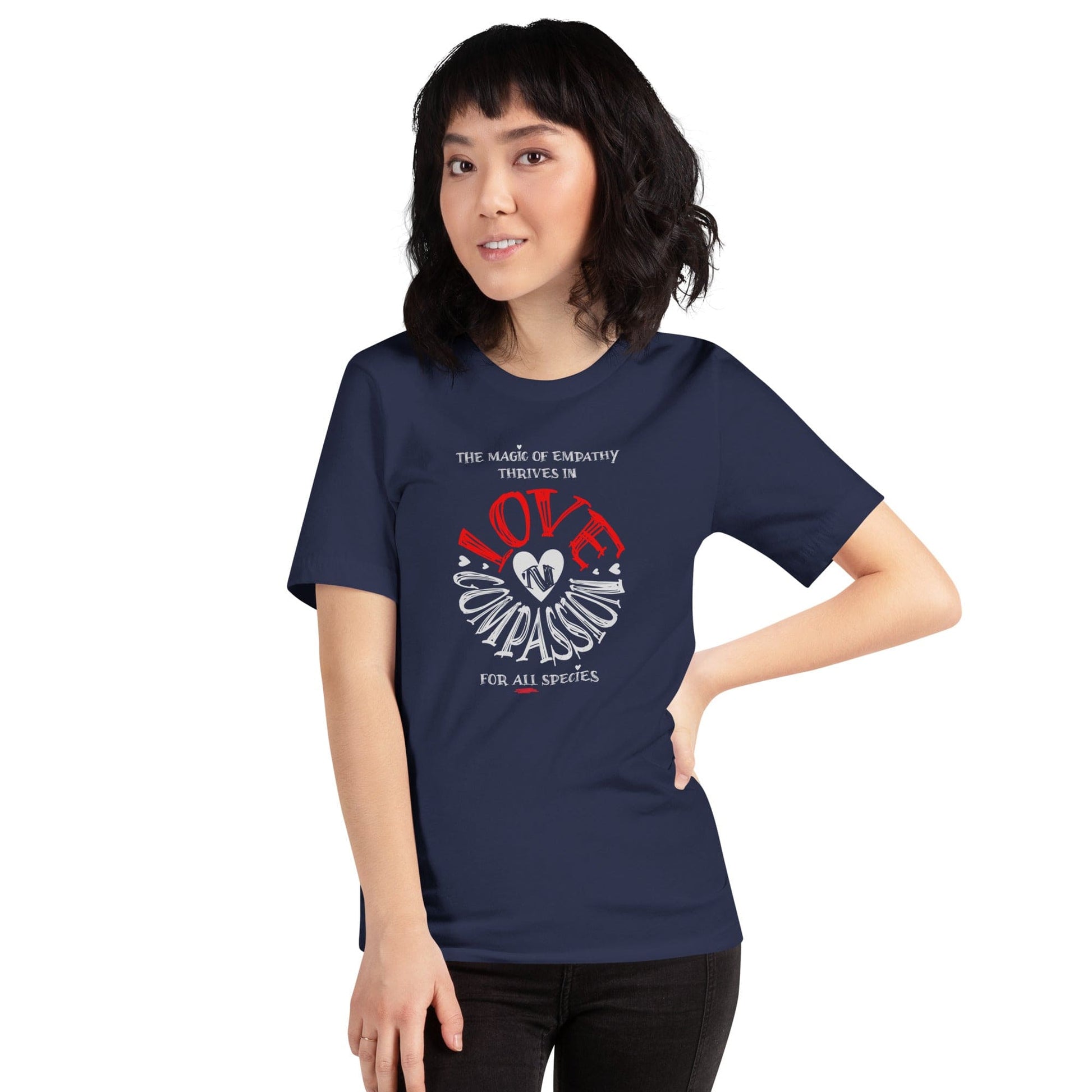 OMTHREAD The Magic of Empathy Thrives in Love 'N Compassion For All Species Retro Heart Graphic Tee,