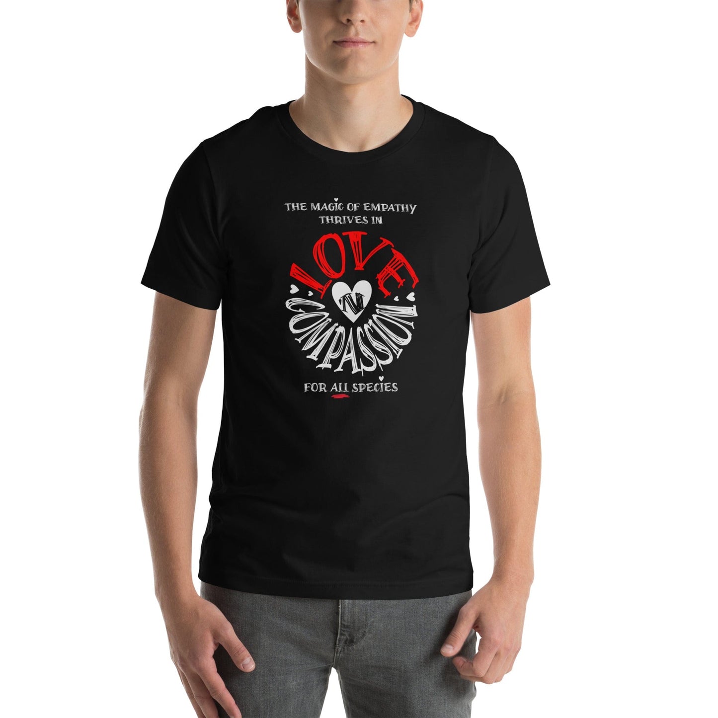 OMTHREAD The Magic of Empathy Thrives in Love 'N Compassion For All Species Retro Heart Graphic Tee,